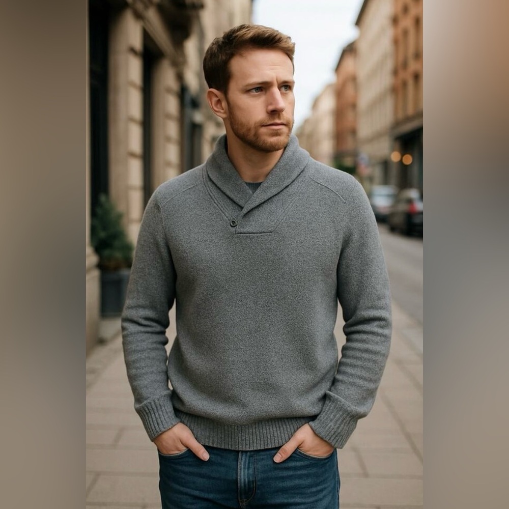 Jos. A. Bank Men’s Charcoal Gray Cotton Sweater Shawl Collar Large